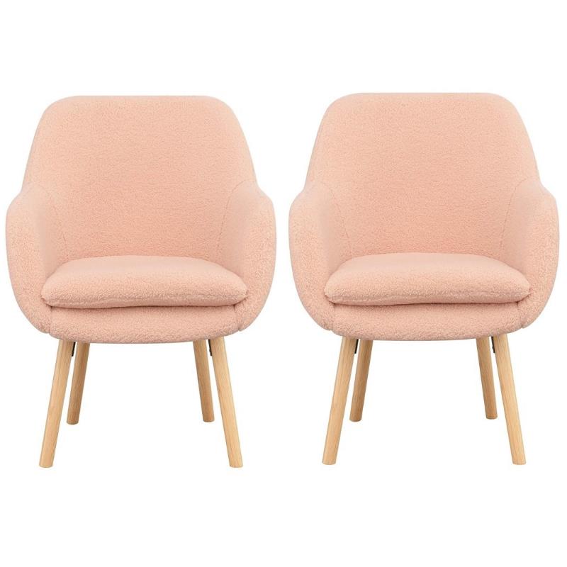 Home Square Charlotte Sherpa Furniture Accent Chair in Peach Cream - Set of 2