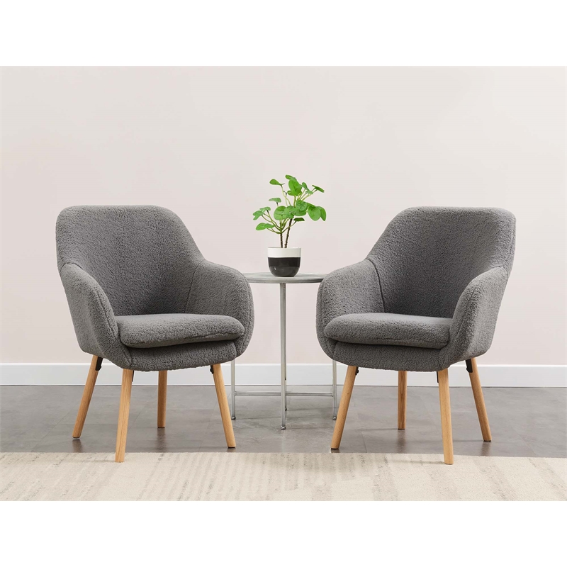 Home Square Charlotte Sherpa Furniture Accent Chair in Gray - Set of 2