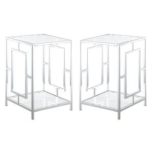 Home Square Glass Top End Table in Chrome Metal Frame - Set of 2