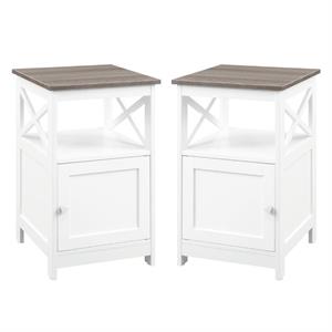 Home Square End Table with Cabinet in Driftwood Brown and White - Set of 2