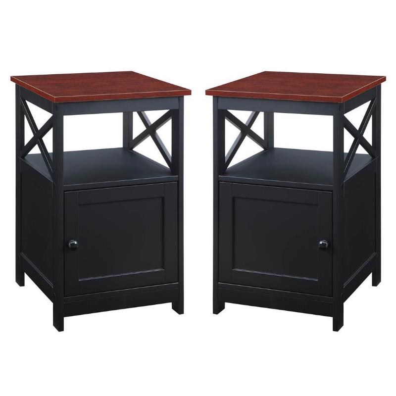 Home Square End Table with Cabinet Cherry and Black - Set of 2
