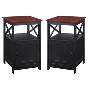 Home Square End Table with Cabinet Cherry and Black - Set of 2