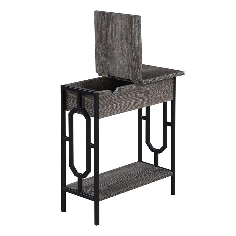 Home Square Top End Table with Charging Station in Gray and Black - Set of 2