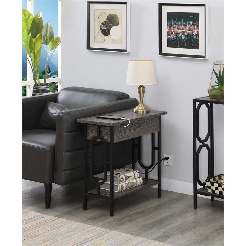 Home Square Top End Table with Charging Station in Gray and Black - Set of 2