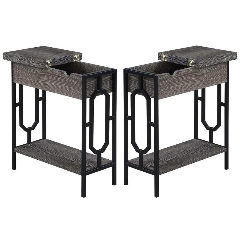 Home Square Top End Table with Charging Station in Gray and Black - Set of 2