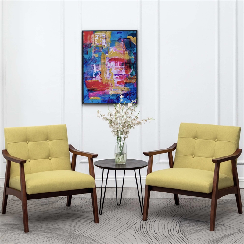 Home Square Natalie Furniture Accent Chair in Yellow - Set of 2