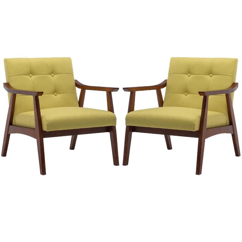 Home Square Natalie Furniture Accent Chair in Yellow - Set of 2