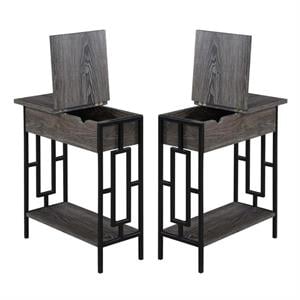 Home Square Top End Table with Charging Station in Gray - Set of 2