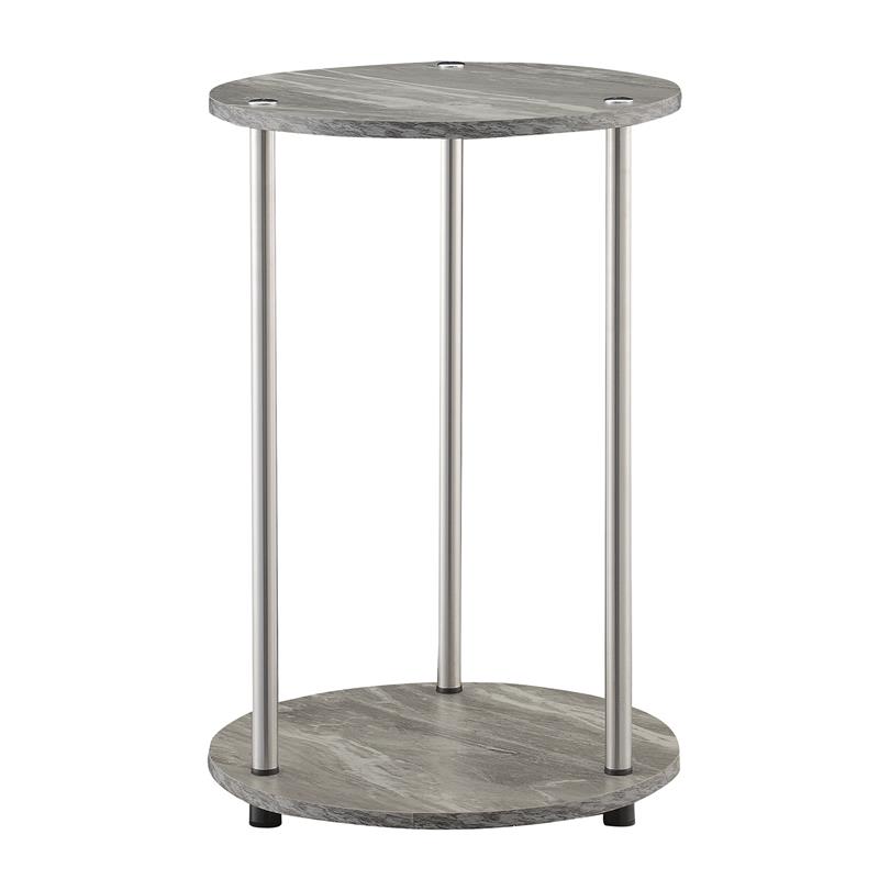 Home Square Two-Tier Round End Table in Gray Wood - Set of 2