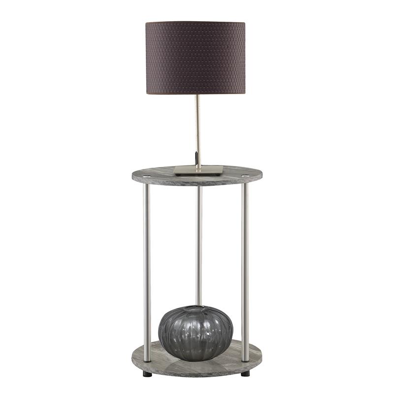 Home Square Two-Tier Round End Table in Gray Wood - Set of 2