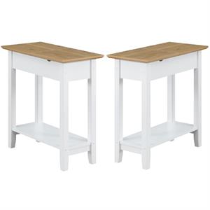Home Square Furniture Top End Table with Charging Station in White - Set of 2