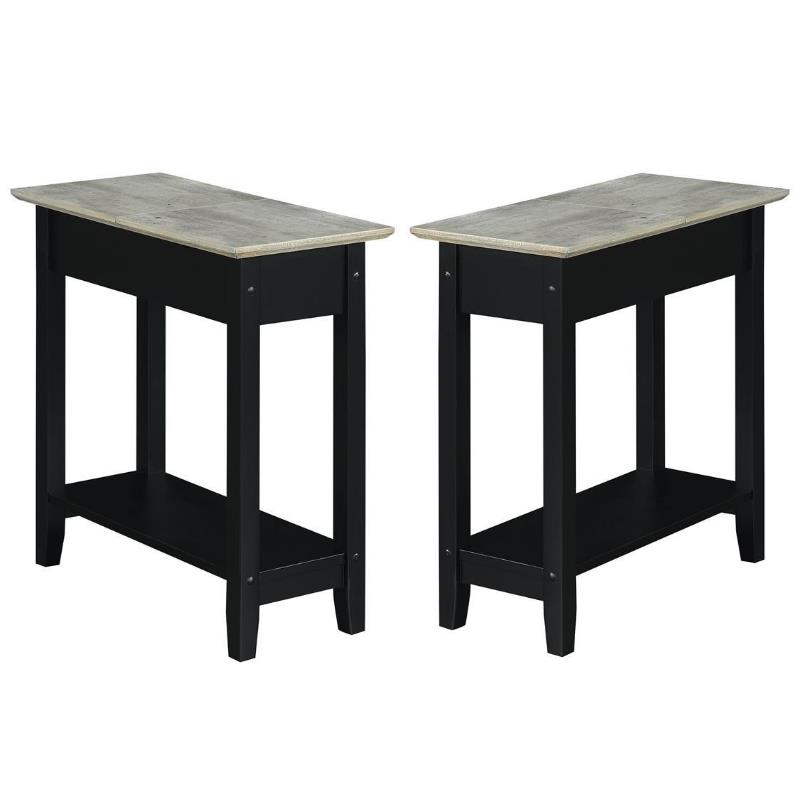 Home Square Furniture End Table with Charging Station in Black - Set of 2