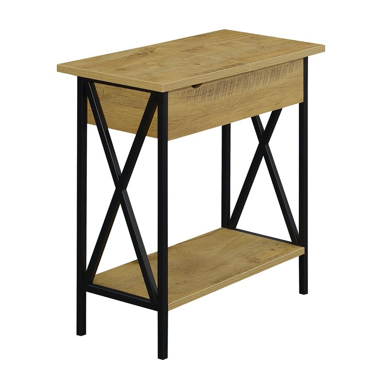 Home Square Top End Table with Charging Station in Light Oak - Set of 2
