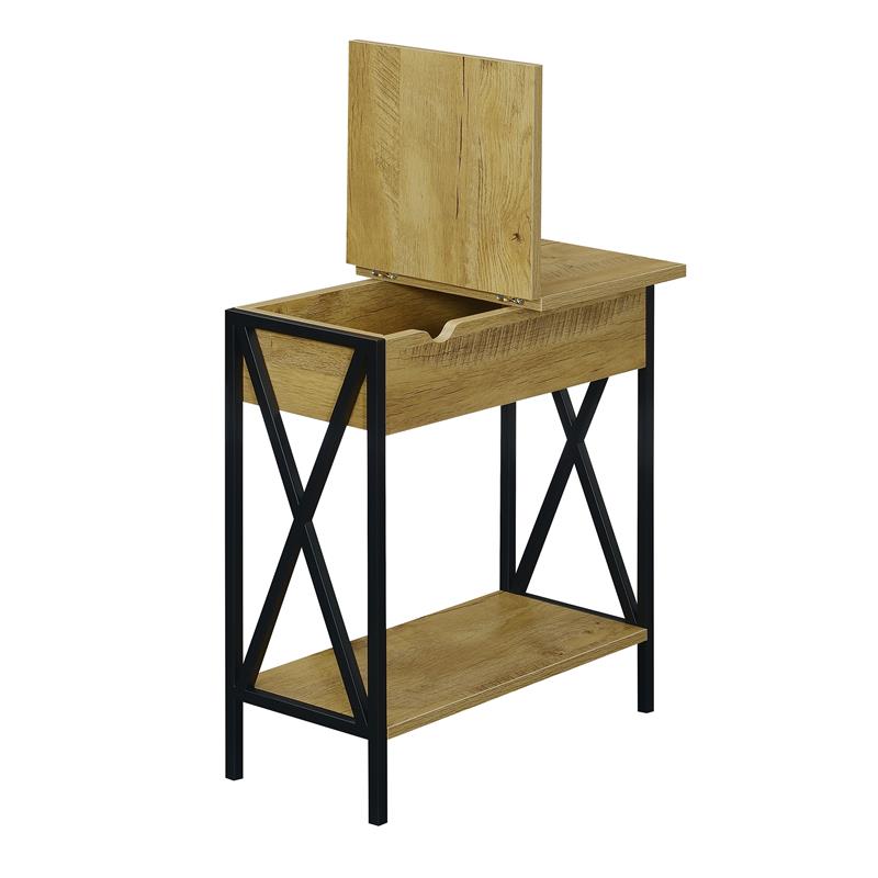 Home Square Top End Table with Charging Station in Light Oak - Set of 2
