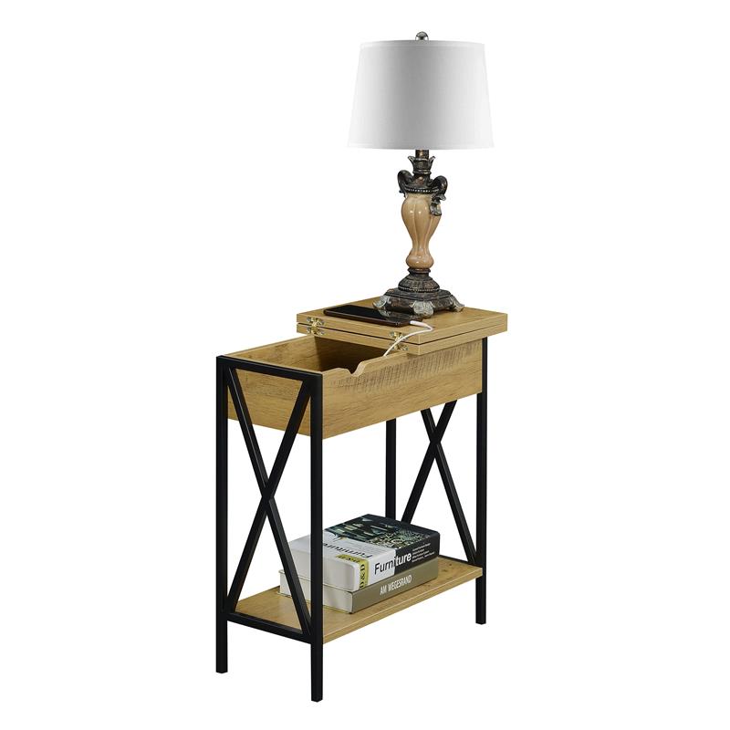 Home Square Top End Table with Charging Station in Light Oak - Set of 2