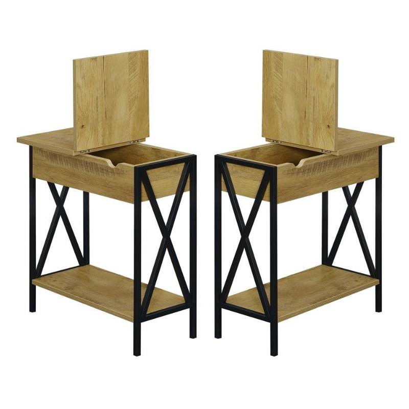 Home Square Top End Table with Charging Station in Light Oak - Set of 2