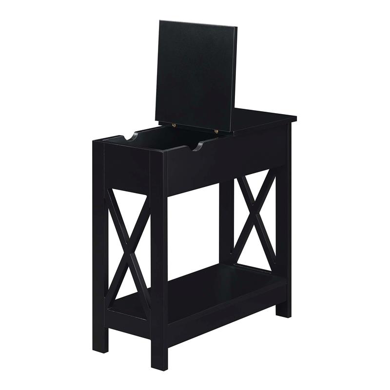 Home Square Top End Table with Charging Station in Black - Set of 2