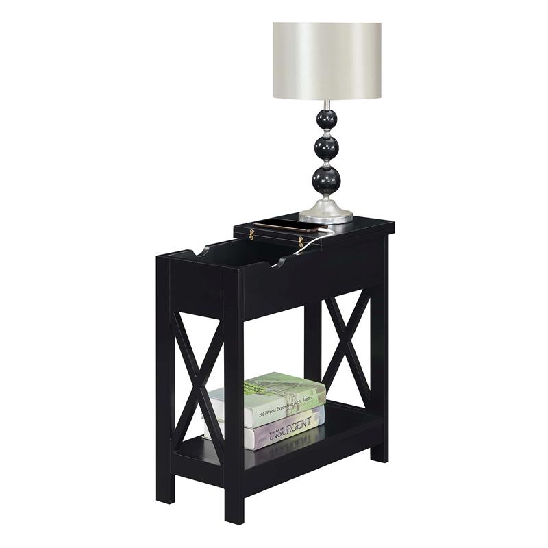 Home Square Top End Table with Charging Station in Black - Set of 2