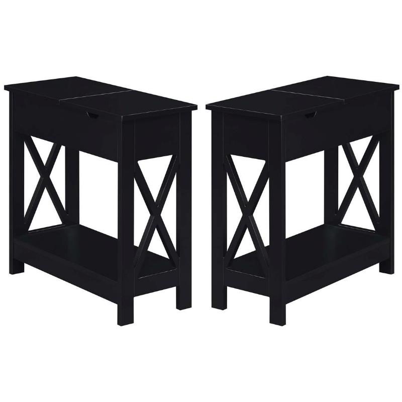 Home Square Top End Table with Charging Station in Black - Set of 2
