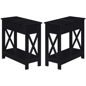 Home Square Top End Table with Charging Station in Black - Set of 2