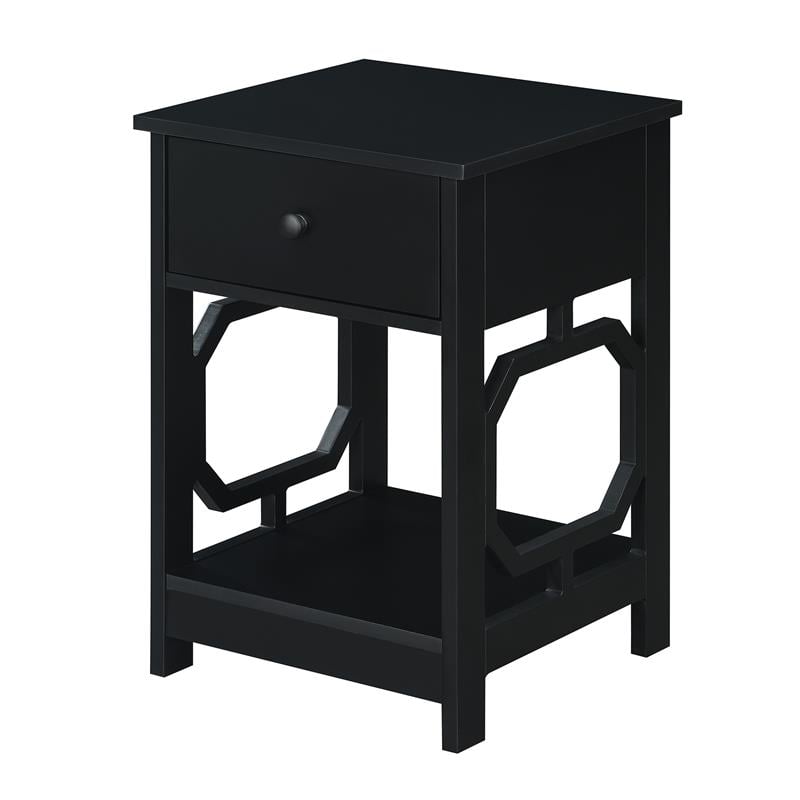 Home Square One-Drawer End Table in Black Wood Finish - Set of 2