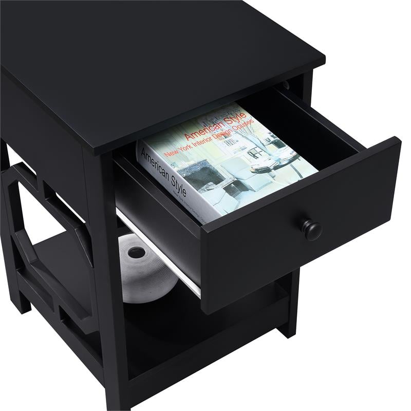 Home Square One-Drawer End Table in Black Wood Finish - Set of 2