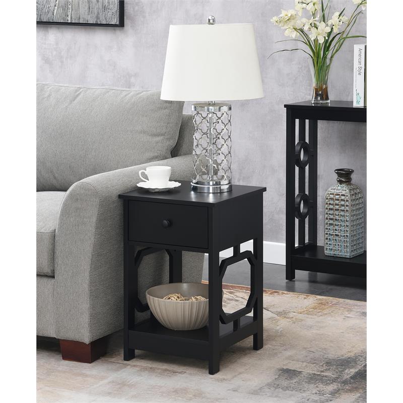 Home Square One-Drawer End Table in Black Wood Finish - Set of 2