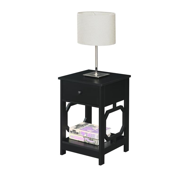 Home Square One-Drawer End Table in Black Wood Finish - Set of 2