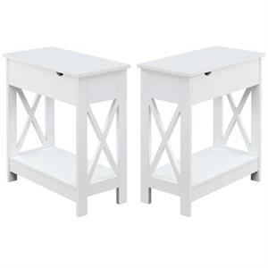 Home Square Top End Table with Charging Station in White - Set of 2