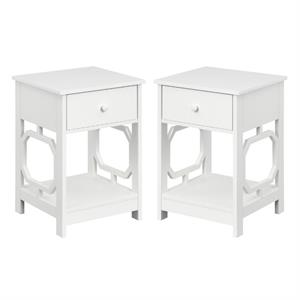 Home Square One-Drawer End Table in White Wood Finish - Set of 2