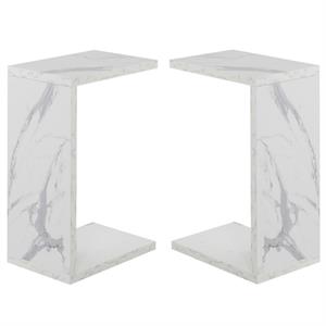 Home Square C End Table in Faux White Marble Wood - Set of 2