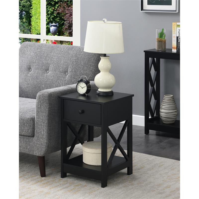 Home Square Furniture One-Drawer End Table in Black Wood Finish - Set of 2