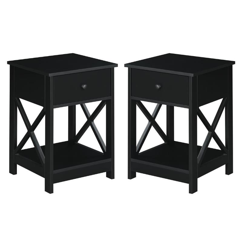 Home Square Furniture One-Drawer End Table in Black Wood Finish - Set of 2