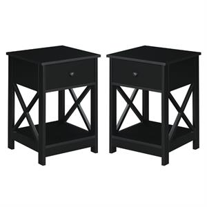 Home Square Furniture One-Drawer End Table in Black Wood Finish - Set of 2