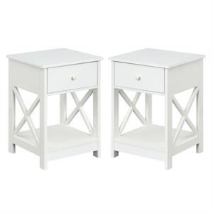 Home Square Furniture One-Drawer End Table in White Wood Finish - Set of 2