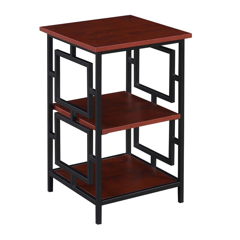 Home Square Black Metal Frame End Table in Cherry Wood Finish - Set of 2