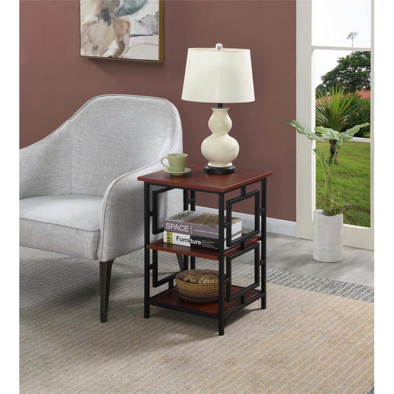 Home Square Black Metal Frame End Table in Cherry Wood Finish - Set of 2