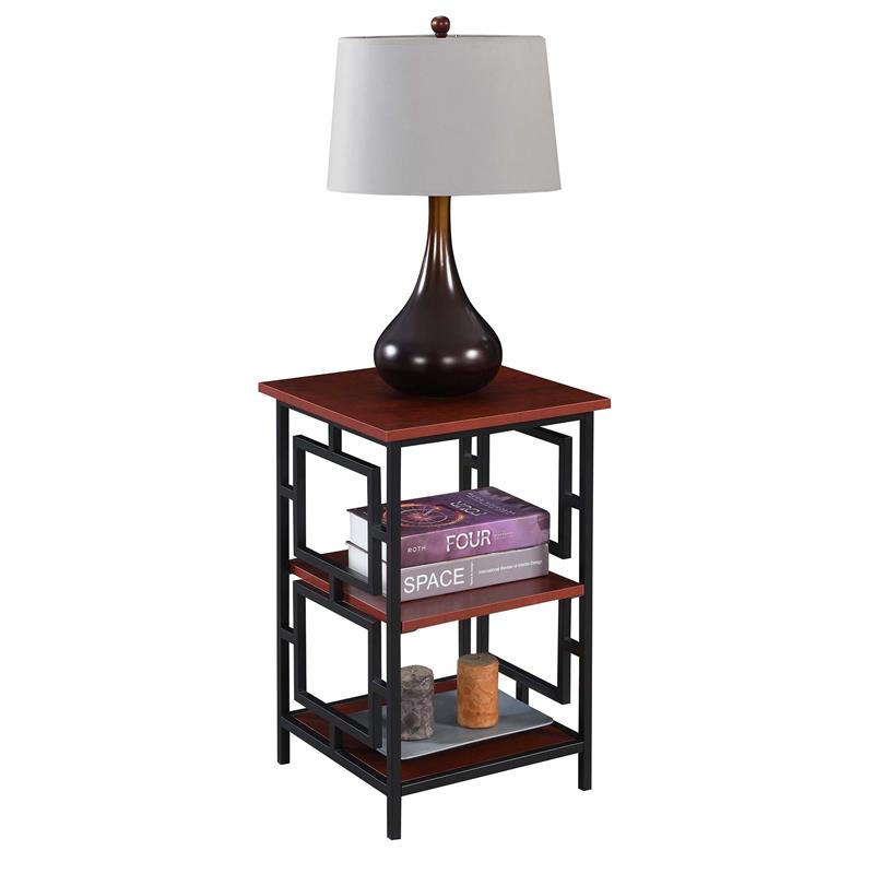 Home Square Black Metal Frame End Table in Cherry Wood Finish - Set of 2