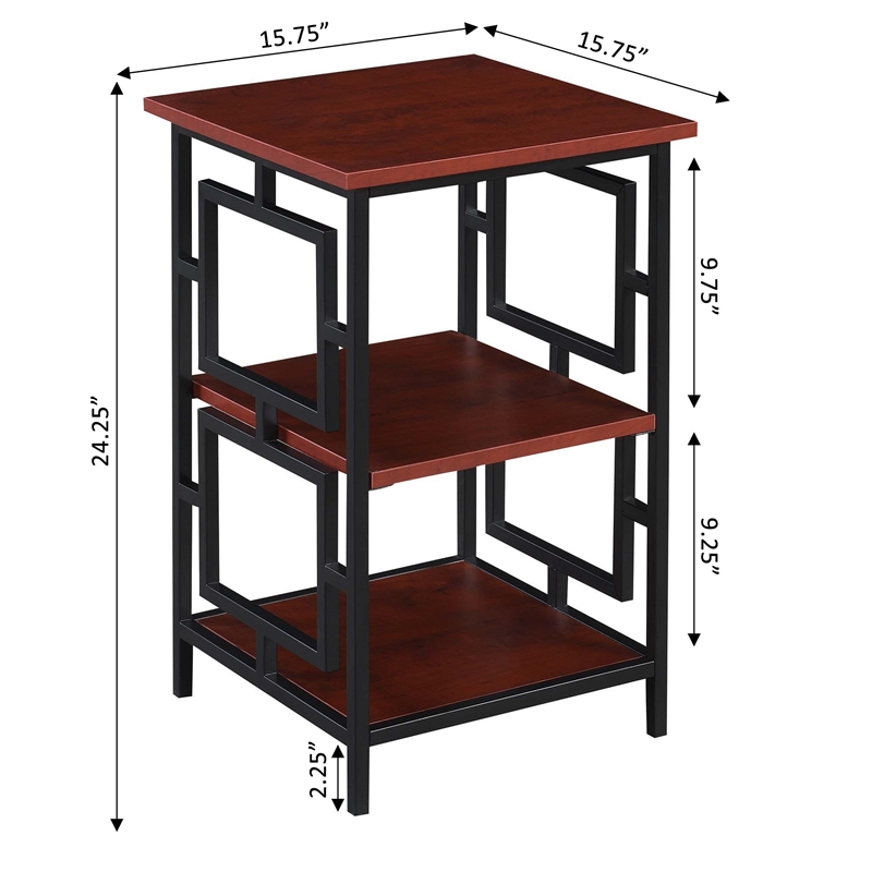 Home Square Black Metal Frame End Table in Cherry Wood Finish - Set of 2