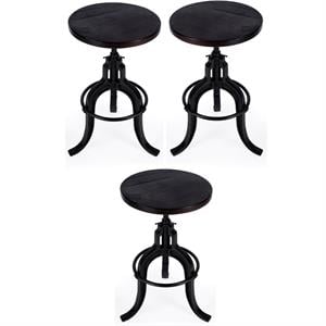 Home Square Industrial Chic Adjustable Bar Stool in Dark Brown - Set of 3