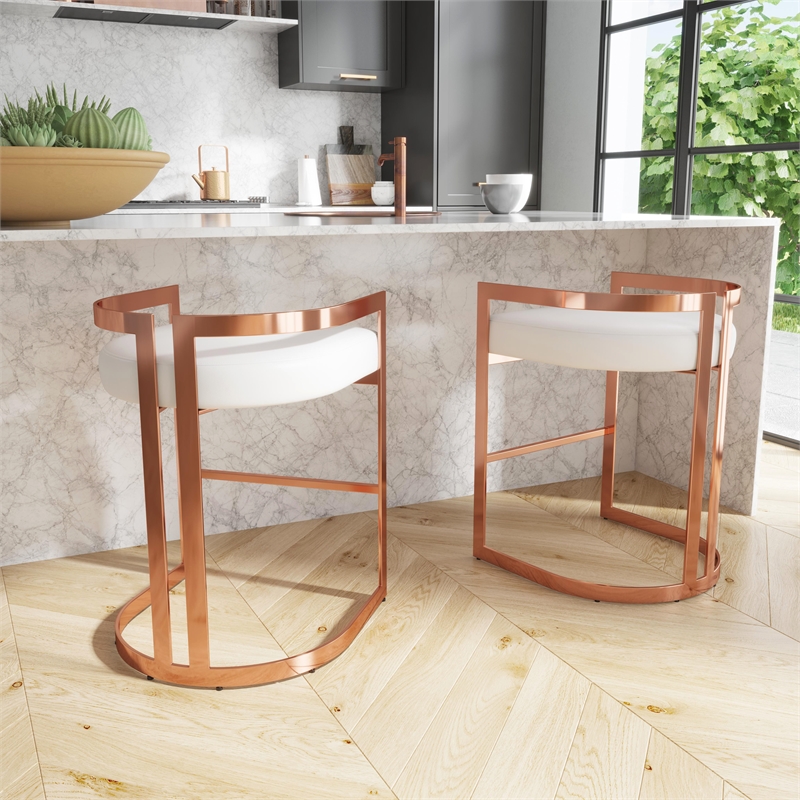Home Square Rose Gold & White Faux Leather Counter Stool - Set of 2