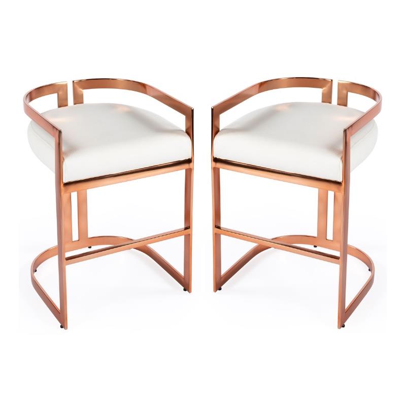 Home Square Rose Gold & White Faux Leather Counter Stool - Set of 2
