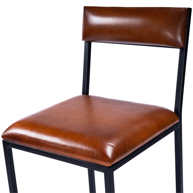 Home Square Leather & Metal Counter Stool in Brown - Set of 2