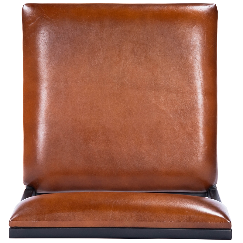 Home Square Leather & Metal Counter Stool in Brown - Set of 2