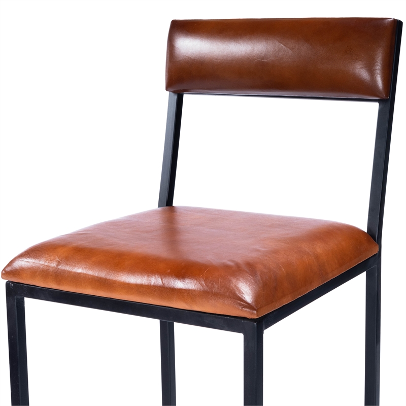 Home Square Leather & Metal Bar Stool in Brown - Set of 2