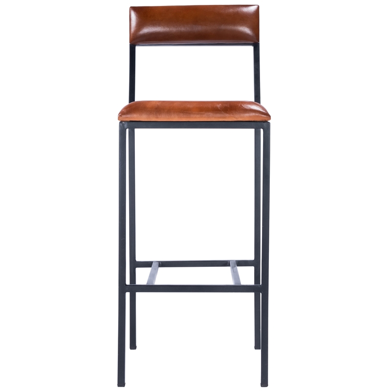 Home Square Leather & Metal Bar Stool in Brown - Set of 2