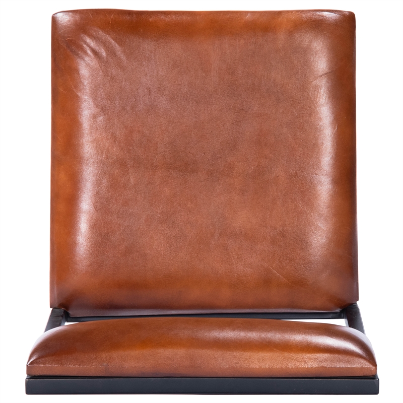 Home Square Leather & Metal Bar Stool in Brown - Set of 2