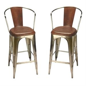 Home Square Industrial Chic 26&quot Bar Stool in Brown - Set of 2