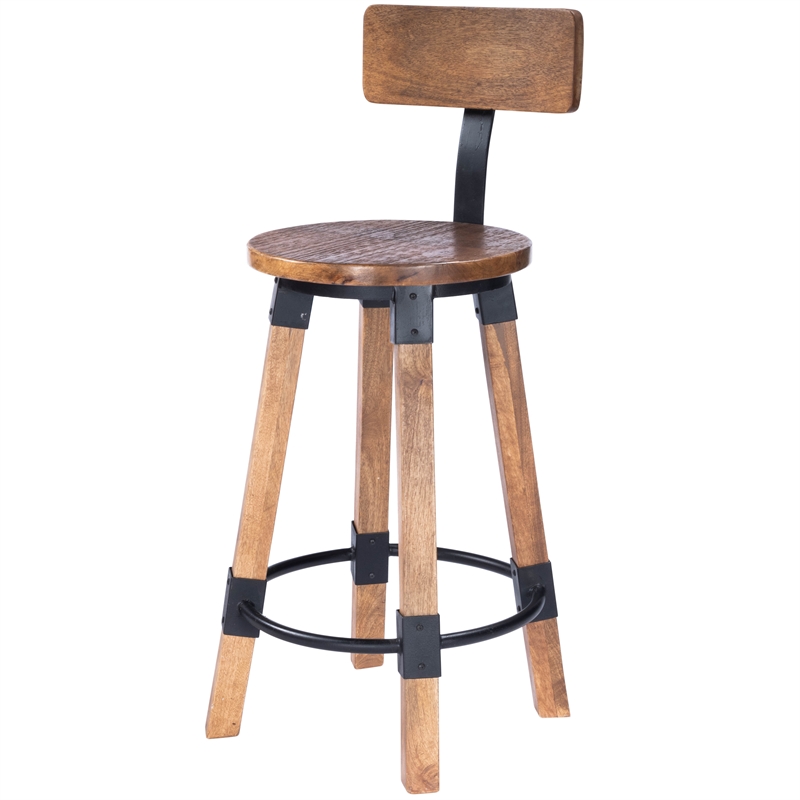 Home Square Wood & Metal Counter Stool in Beige - Set of 3