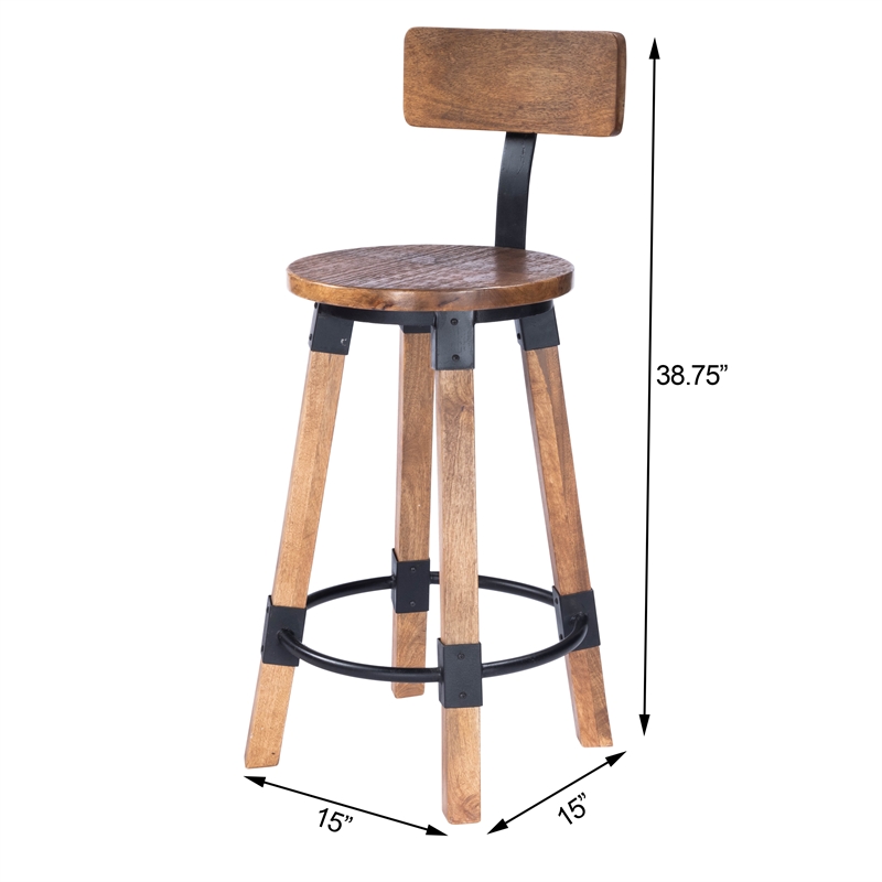 Home Square Wood & Metal Counter Stool in Beige - Set of 3